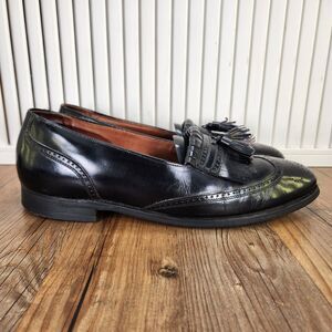 VTG Bostonian Tassel Kiltie Wingtip Loafers Mens Sz 11 D Black Leather Shoes USA